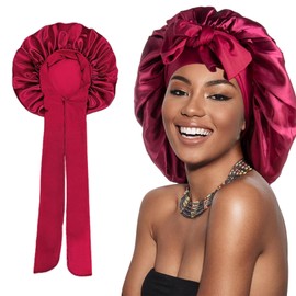 Elegant Satin Hair Cap for Women, Silk Sleep Cap, Double-Sided Silk Hood for Sleeping to Protect Curls and Hair, Curls Cap, Satin Sleep Cap for the Night with Elastic Band (Red)