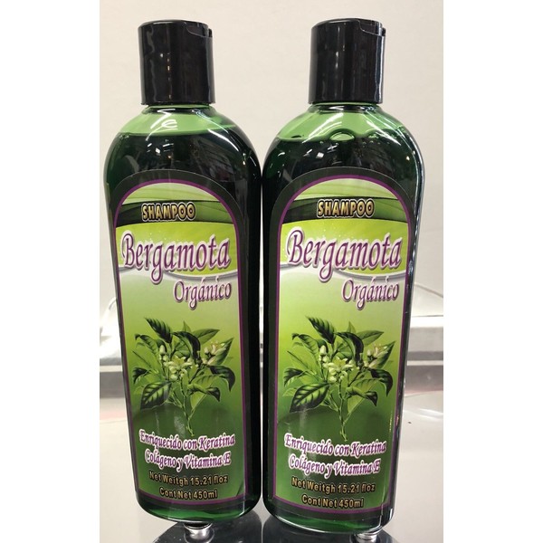 2 Shampoo Organico BERGAMOTA Natural  Enriquecido Keratina Colageno y Vitamina E