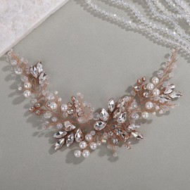 Rumtock Vintage Rhinestones Headband for Wedding Brides Bridesmaid Rose Gold Hair Comb Women Special Occasion Headpiece Jewelry (Rose Gold)