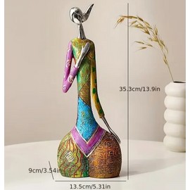 Affordable Art Decor NEW 14" Abstract Woman. Colorful Clothing. Resin Sculpture Figurine 14hx5wx4d
