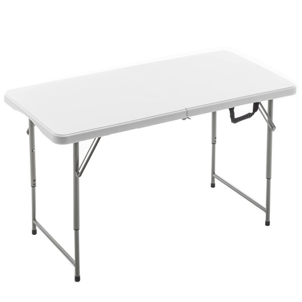 BTEXPERT Half Folding Utility Table 4 Feet Lightweight Height Adjustable Portable Carrying Handle Indoor Outdoor, Picnic Camping for Office Home Party Convenient Easy to Clean Store & Care, One, White