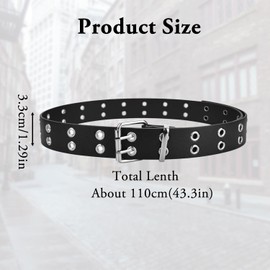 ZEACCT 1 Pack Double Width Eyelets Leather Belt Double Eyelet Belt Belt Double Eyelet Leather Belt for Women Men Jeans Skirt or Dress - Black, 1