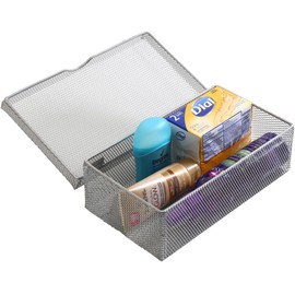 Ybm Home Silver Hinged Mesh Pencil, Markers, Pens Storage Box, School Supply Holder Office Desktop Organizer 2307 (1)