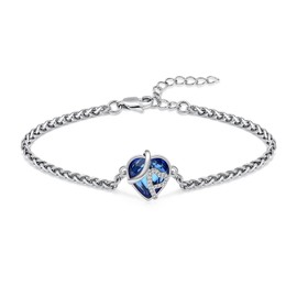 constantlife Heart Shape Urn Bracelet for Ashes for Women Stainless Steel Crystal Cremation Keepsake Adjustable Link Bangle Loved Ones Memorial Jewelry Gift (Silver-Blue)