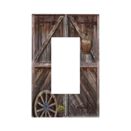 Vintage Rustic Farmhouse Brown Wood Barn Door Single Rocker Decora Light Switch Cover 1 Gang Outlet Covers Decorative Gfci Electrical Wall Plate Dimmer Switchplate Faceplate for Country Bathroom