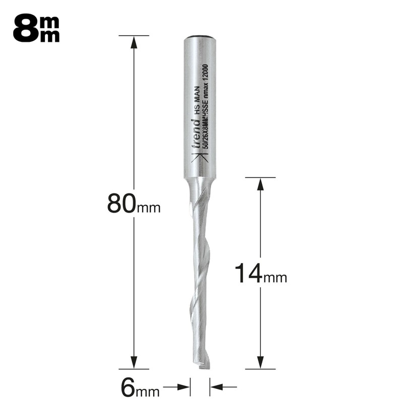 Trend Professional Helical Plunge Cutter, 8mm Shank, 6mm Cut Diameter