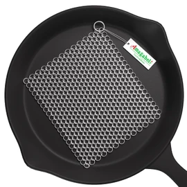 AMAGABELI GARDEN & HOME 10”x10” Stainless Steel Cast Iron Cleaner Chainmail Scrubber for Cast Iron Pan Skillet Cleaner for Dishes Cast Iron Pot Cookware Accessories BG263
