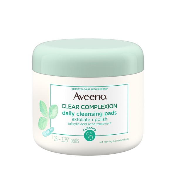 Aveeno Clear Complexion Daily Facial Cleansing Pads with Salicylic Acid Acne Treatment, 28 ct