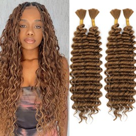 Human Braiding Hair Mix Synthetic Curly Boho Hair for Braiding, 16 Inch Boho Braids 4 Bundles 110g/Bundle Wet and Wavy Deep Wave Bulk Extensions for Black Women (27#, 16 Inch 4 Bundles)