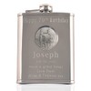 Mens 70th Birthday, Stainless Steel Engraved Hip Flask with Solid