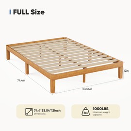 UOCFYK 12 Inch Solid Wood Platform Bed, Full Size Bed Frame with Wood Slat Support, No Box Spring Needed, Easy Assembly, Natural Pine