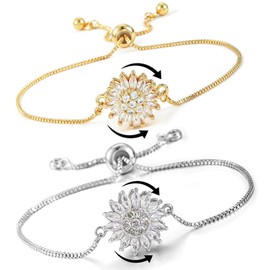 PZKQSAC Spinning Sunflower Fidget Bracelet for Anxiety Sunflower Mood Statement Bracelets Adjustable Cubic Zircon Flowers Wrist Bracelets for Women Sparkly Rhinestone Worry Relieving Jewelry