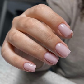 Dusty Pink Press on Nails Short Square, Short Fake Nails Glue on Short Square Nails Press ons, Soft Gel Glue on Nails Short Stick on Nails for Women Thick Reusable Solid Color Acrylic Nails 24pcs