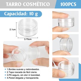 100 Pcs Tarros Cosméticos Rellenables, Frascos de Viaje de Plástico Transparente de 10g, Contenedores Redondos con Tapas Seguras para Cremas, Lociones y Maquillaje