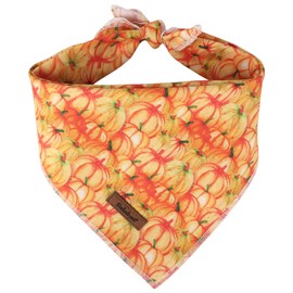 Babole Pet Fall Dog Bandanas Girl Boy Orange Pumpkin Cotton Washable Comfortable Triangle Dog Scarf Adjustable Pet Bib Kerchief for Small Medium Large Dogs L