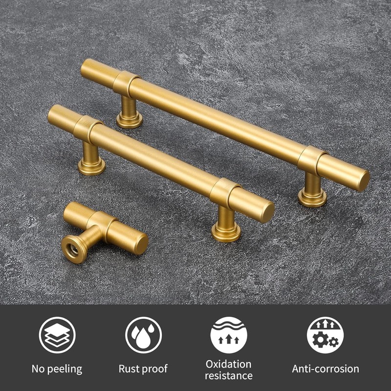 LONTAN 10 Gold Kitchen Handles 160mm Gold Cupboard Handles T-Shaped