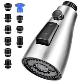 Kitchen Faucet Head Replacement, Premium 3 Function Pull Down Spray Head with 9 Adapters, Kitchen Sink Faucet Head Compatible with American Standard, Moen/Delta Faucets, Brushed Nickel
