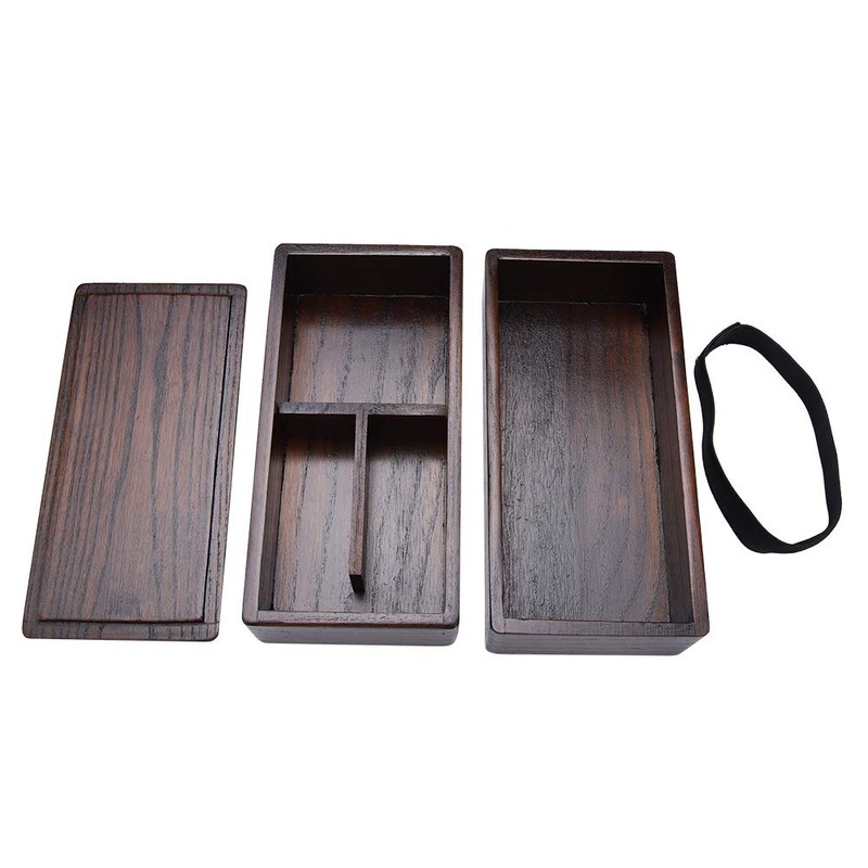 Lunch Boxes, Japanese Traditional Natural Square Wooden Lunch Container Double