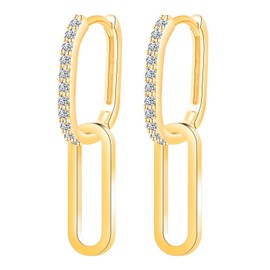 Double Oval Hoops Earring with Zircon 925 Sterling Silver Earrings for Women Teenage Girls Two Wear Ways Hypoallergenic Gold Ladies Huggie Earrings Mothers Day Mum Friend Wife Sister Birthday Gifts