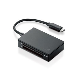 Elecom MR3C-A010BK Card Reader, USB Type-C, USB 3.1, Gen1, 9x Speed Transfer, Integrated Cable, Black