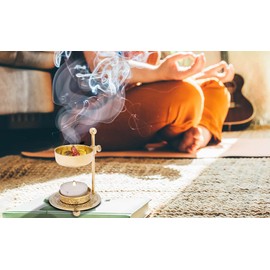 MaMeMi Incense Warmer with Brass Strainer Gold [Handmade, Adjustable Height 11 cm] Adjustable Incense Burner for Gentle Smoking with Tea Light (Included)