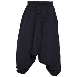 Gheri Men's Cotton Hemp Harem Aladdin Genie Wide Crotch Ninja Pants Trousers Black LXL