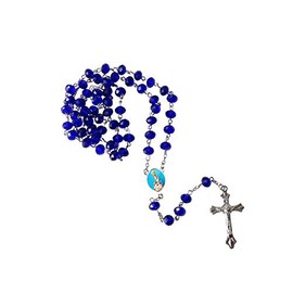Gifts by Lulee, LLC Our Lady of La Leche Virgen de la Leche Saphire Blue Quartz Crystal Faceted Rondelle 8mm Beads Rosary with Silver Plated Medal Centerpiece and Crucifix Includes a Prayer Card
