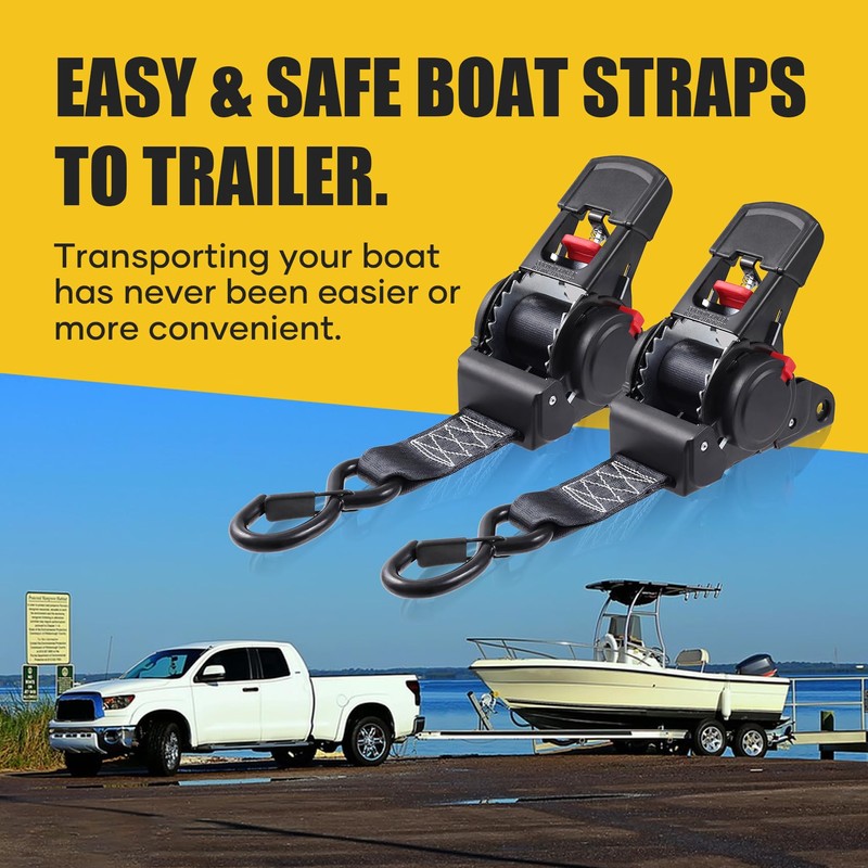 Ayaport Retractable Ratchet Straps 2 inch x 6ft Boat Transom