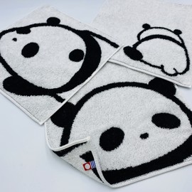 Imabari Towel, Handkerchief Towel, Set of 3, 9.8 x 9.8 inches (25 x 25 cm), Made in Japan, Imabari, 100% Cotton, Gentle on the Skin, Cute, Cotton 100%, Panda Pattern, Kindergarten, Nursery, Panda Goods, Camping, Kids