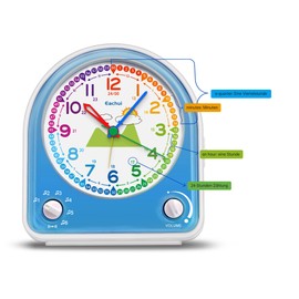 Eachui Analogue Alarm Clock for Children with Snooze Function, Night Light, Adjustable Volume and 7 Alarm Tones, Quartz Alarm Clock without Ticking with Clear Dial for Boys Girls (Blue)