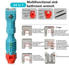 LJDTTXS 24-in-1 Multifunctional Faucet and Sink Wrench – Labor-Saving Plumbing Tool with Precision Slot Design for Tight Spaces, For Kitchen, Bathroom, Toilet, and Sink Repairs (24 in 1 Blue)