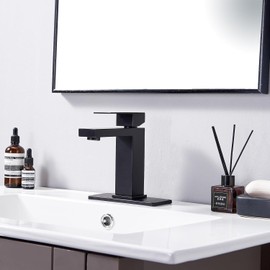 Matte Black Bathroom Faucet Single Hole,Modern Commercial Vanity Faucet with Deck Plate for 1 Hole,Single Handle Stainless Steel RV Bathroom Sink Faucet with Pop-up Drain