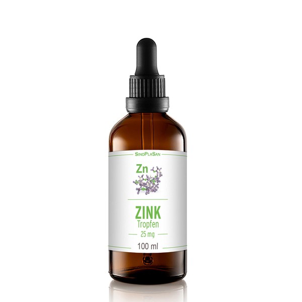 Zinc 25 mg drops, 100 ml, zinc sulphate, alcohol-free, vegan
