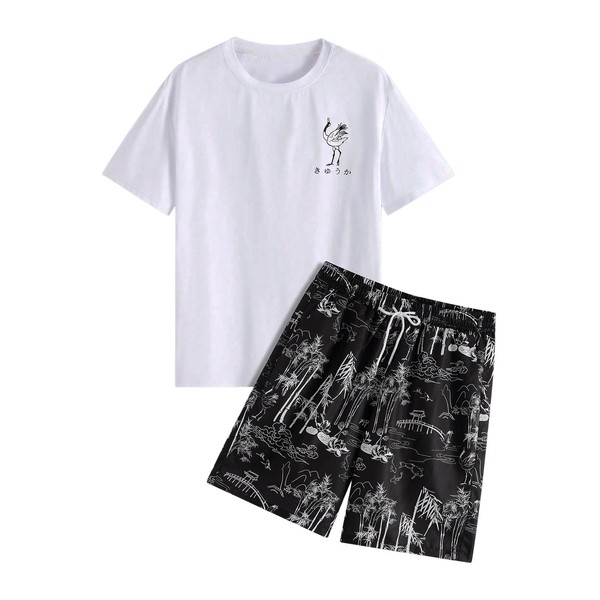 RoseSeek Men's 2 Piece Outfits Short Sleeve Crew Neck T