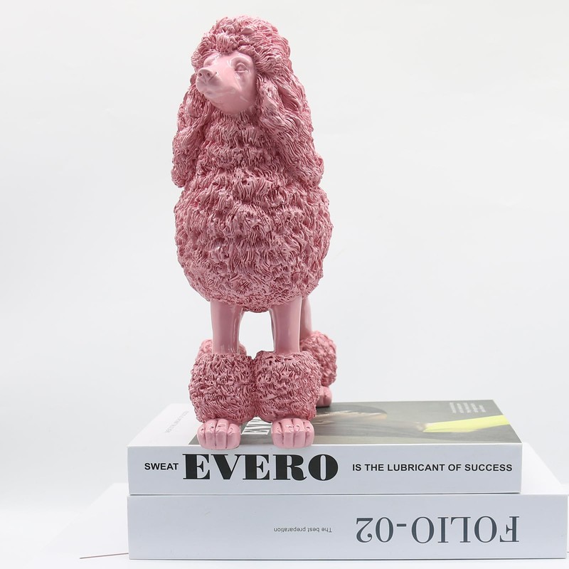 Lukitas Standing Pink Poodle Sculpture Decor, Decorative Dog Statue, Animal
