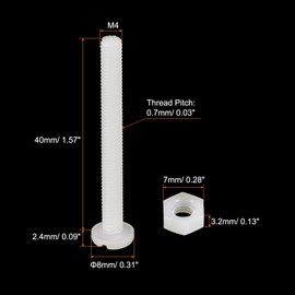 sourcing map 20 Pairs Nylon Screw Nut Set M4 x 40 mm Slotted Flat Head Screws & M4 Hex Nuts White