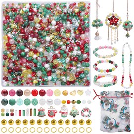 Rired 27 1305pcs Mixed Christmas Beads for Bracelets, Include Christmas Charms, Glass Beads, Spacer Beads, Christmas Ornaments Crafts Supplies Kit for Jewelry Making, Christmas Tree Decorations, Earrings