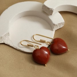 Gempires Natural Love Heart Gemstone Dangling Earrings Red Jasper Crystal Jewelry Hypoallergenic Gold Plated Elegant Gift Earrings For Women