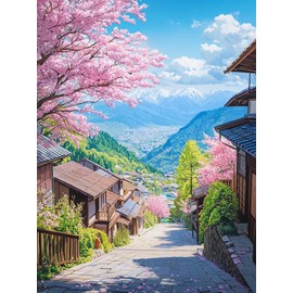 Reofrey Diamond Art Kit Cherry Blossom Diamond Painting Cross Stitch Kit Landscape, Handmade Kit All Over Application Type Bead Door, DIY Craft Kit Home Restaurant Rhinestone Home Wall Hanging