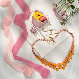 Aoksunova Gift Ribbon, Wide Wedding Pink Ribbon for Crafts, Fringe Ribbon, Dusky Pink