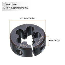 sourcing map Round Threading Die M11 x 1.5 Metric Thread 25mm OD Adjustable Right Hand High-Speed Steel (HSS) Round Die Screw Thread Cutting Die for Thread Repair