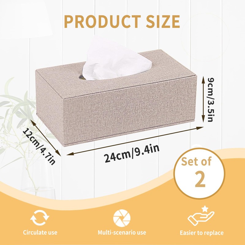 Square Linen Tissue Box Cover, 2 Pack Rectangular Tissue Box