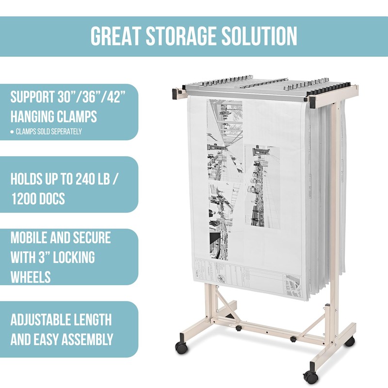 Adir Mobile Blueprint Storage Rack - Adjustable Mobile Blueprint Holder,