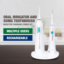 ToiletTree Products Poseidon Oral Irrigator and Sonic Toothbrush Inductive Charging Combo Set, Multiple Users, Rechargeable