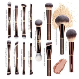 MAANGE Set de Brochas de Maquillaje Profesional con Estuche 13PCS Brochas para Maquillaje Doble Punta Para Base Líquida Polvo Corrector Sombras y Difuminar Regalo Perfecto(Marrón)