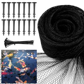 Pond Netting Cover for Leaves, 14 x 14 Koi Pond Net Cover, Durable & Sturdy Pond Netting for Koi Ponds, Protect Koi Fish Against Herons, Raccoons, Cats & Predators, 14pcs Stakes Included