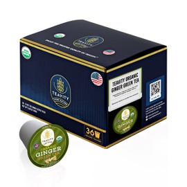 Green Tea & Ginger Tea Pods for Keurig - Caffeinated, Organic, Dye Free, Unsweetened, Herbal Blend for K Cup Machines - Hot or Iced (36 Tea Pods)