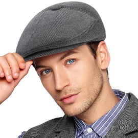 Wantonfy Mens Flat Duckbill Cap Gatsby Ivy Irish Newsboy Cabbie Golf Shooting Driving Hat Adjustable,Light Gray Herringbone,58