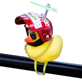 wonuu Rubber Duck Toy Car Ornaments Yellow Duck Car Dashboard Decorations Squeeze Duck Bicycle Horns with Propeller Helmet