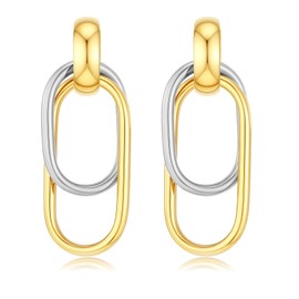 18K Gold/Silver Plated Paperclip Earrings for Women Trendy Two Tone Chain Link Drop Dangle Earrings for Women Statement Chunky Gold Earrings Fashion Accessories Jewelry Gifts